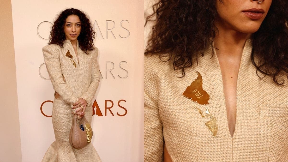 Alice Carvalho com broche "Abya Yala"