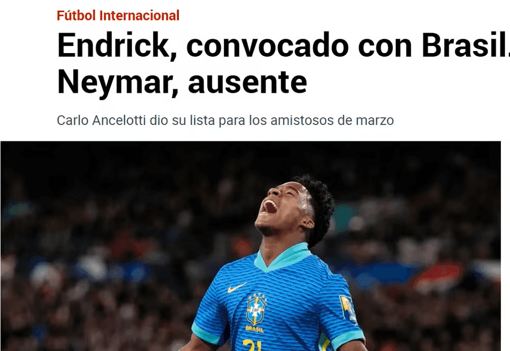 Endrick e Neymar na imprensa internacional