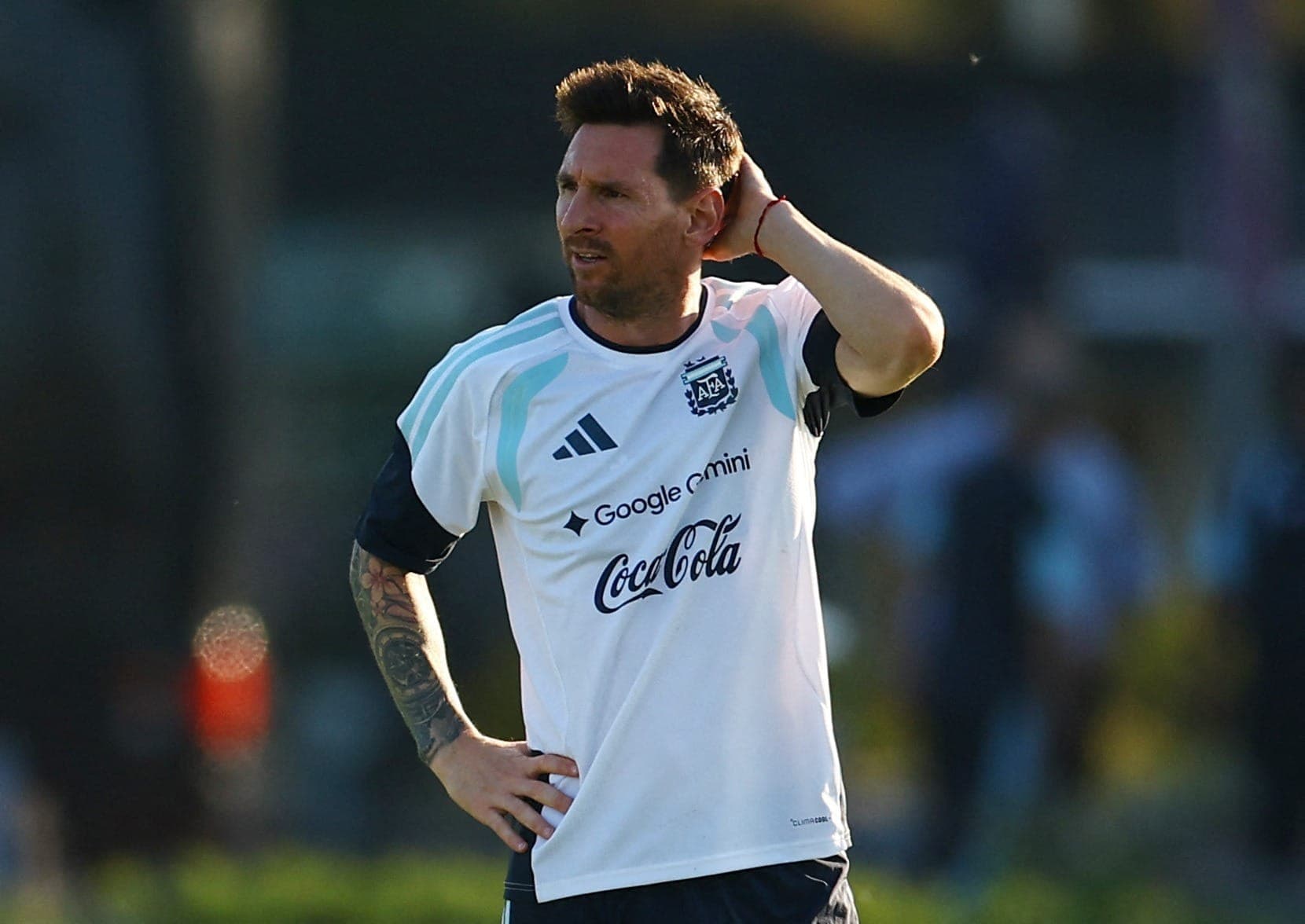 Lionel Messi em treino da Argentina