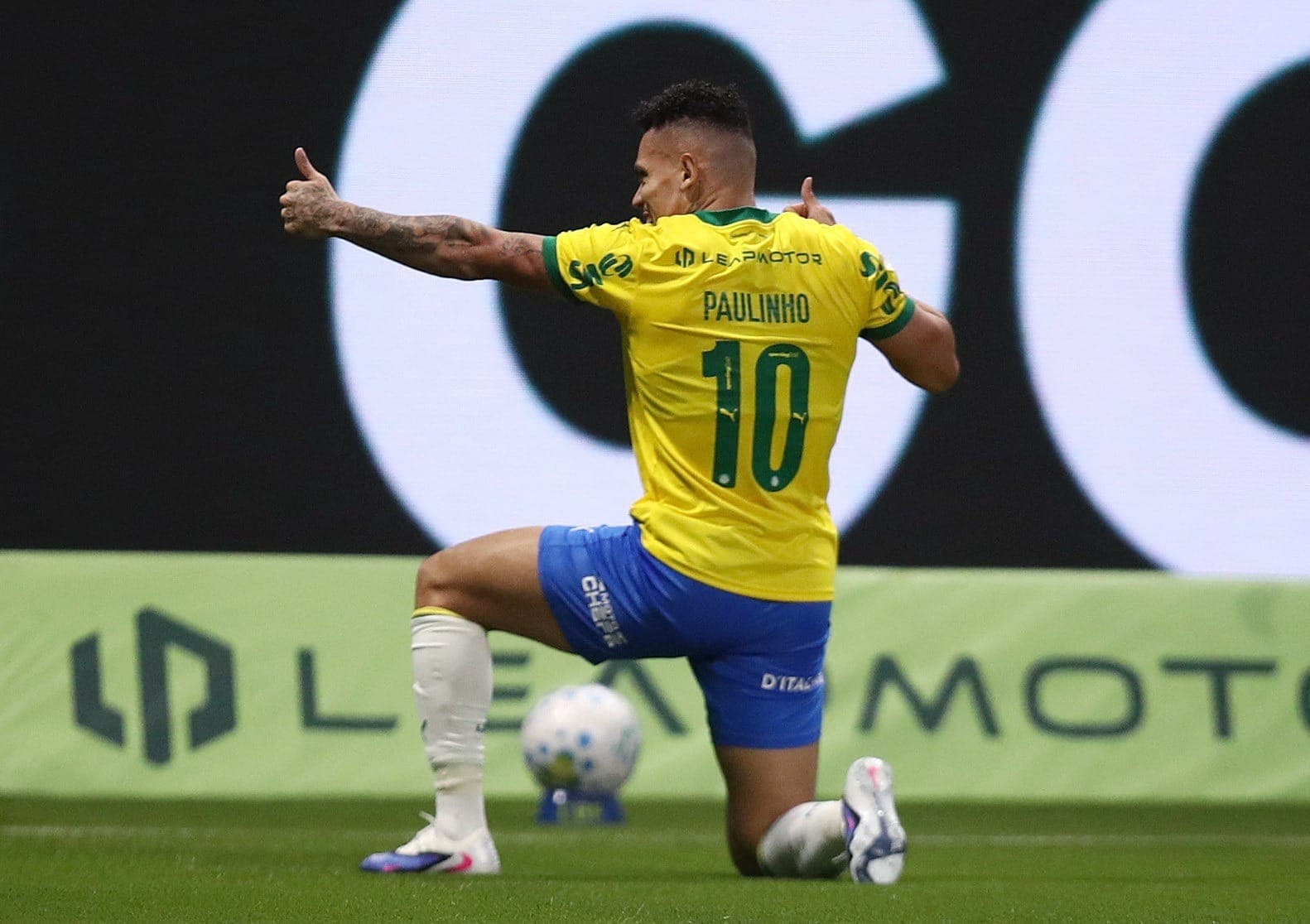 Paulinho comemora gol pelo Palmeiras