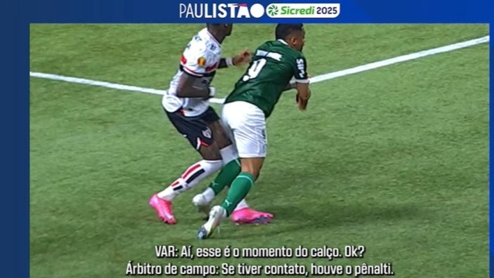 Pênalti de Arboleda em Vitor Roque em Palmeiras x São Paulo
