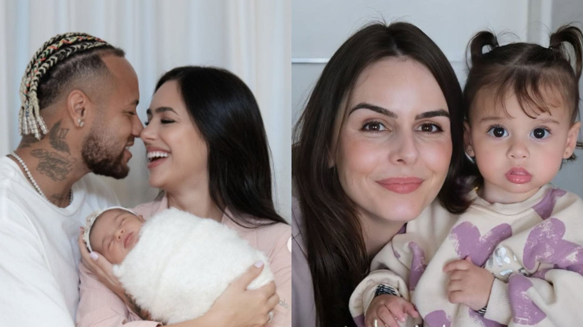 Neymar, Bruna Biancardi e Amanda Kimberlly com as filhas Mel e Helena