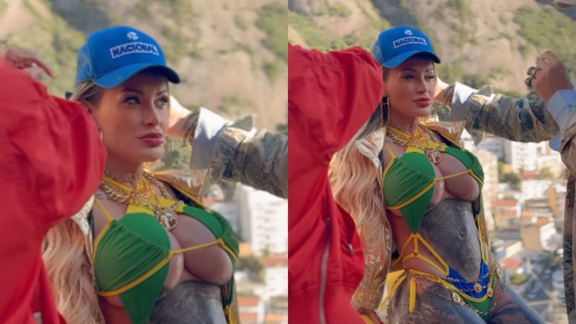 Andressa Urach com boné icônico de Ayrton Senna em ensaio