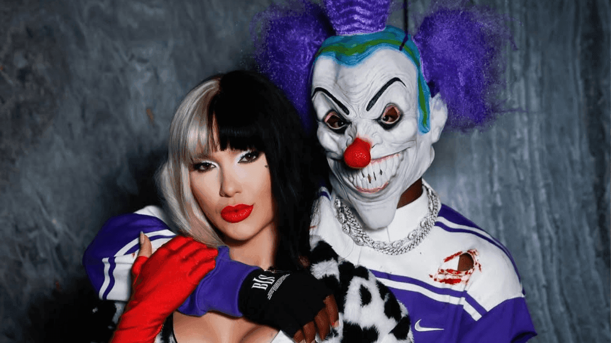 Virgínia e Vini Jr na festa de Halloween do casal, em Madrid