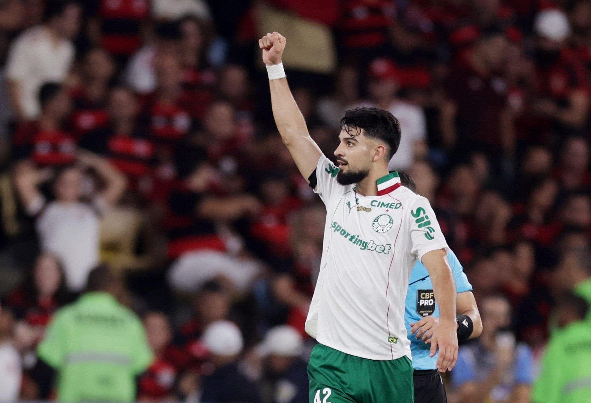 Flaco López comemora gol do Palmeiras sobre Flamengo