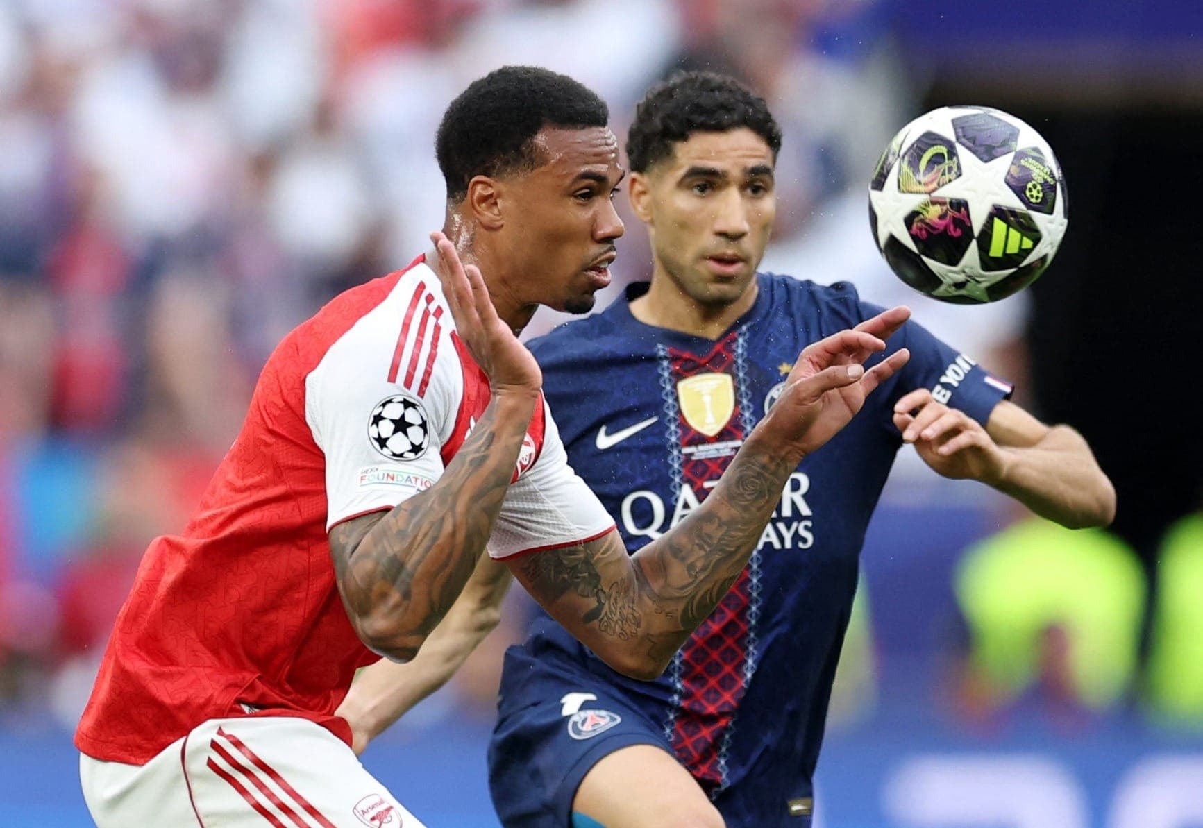 Gabriel Magalhães duelou com Hakimi, que também será adversário dele na Copa, em Brasil x Marrocos