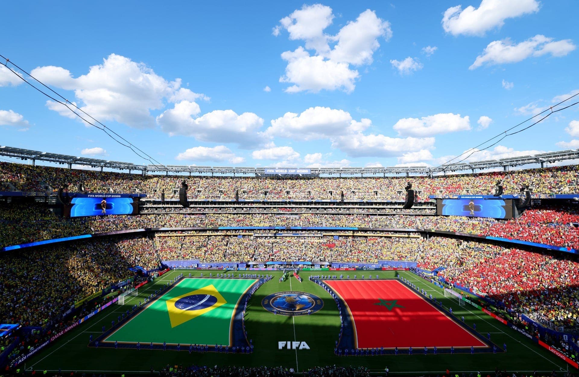 Cerimônia antes do confronto entre Brasil e Marrocos
