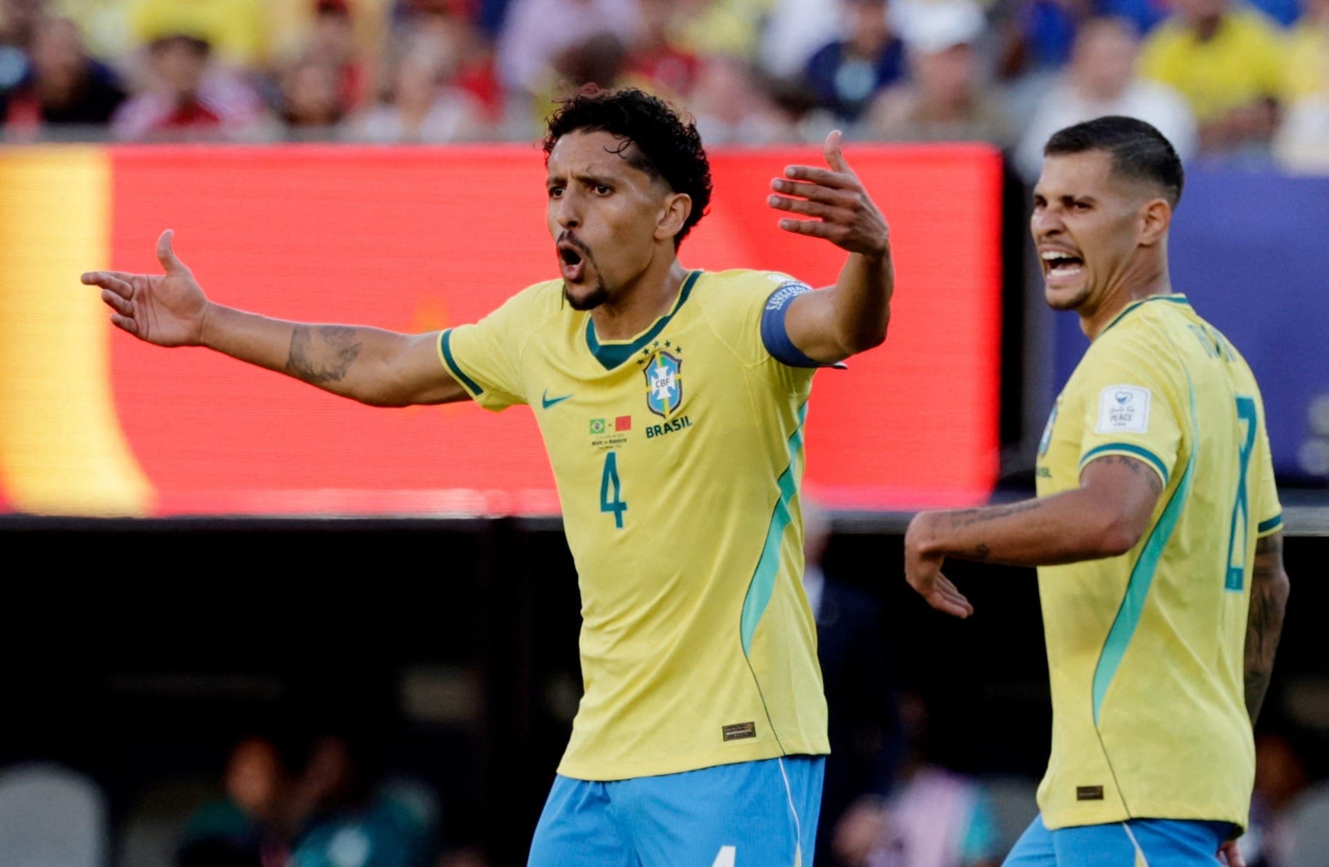 Marquinhos após o gol de Marrocos