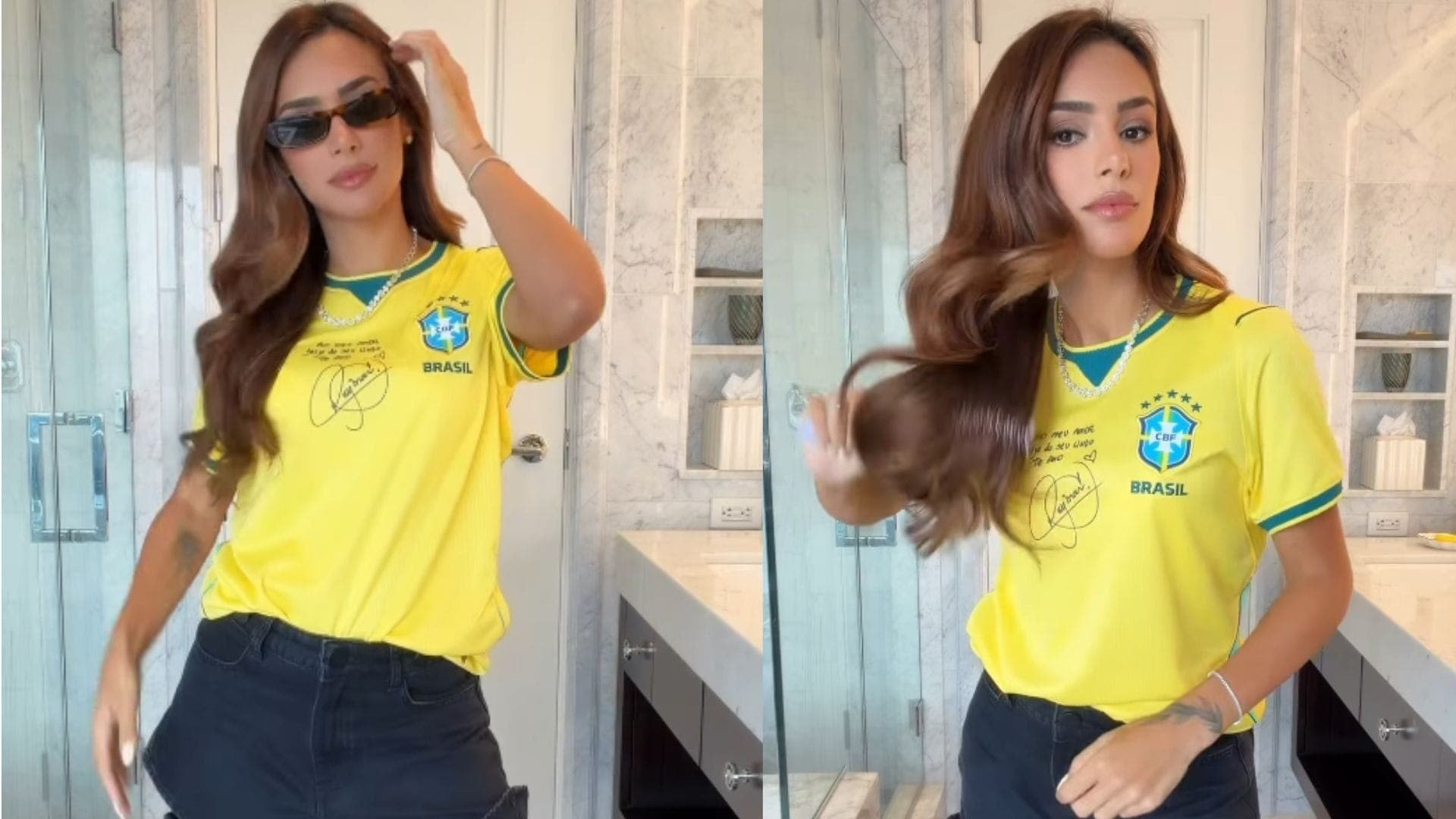 Bruna Biancardi escolhe look para jogo entre Brasil e Japão
