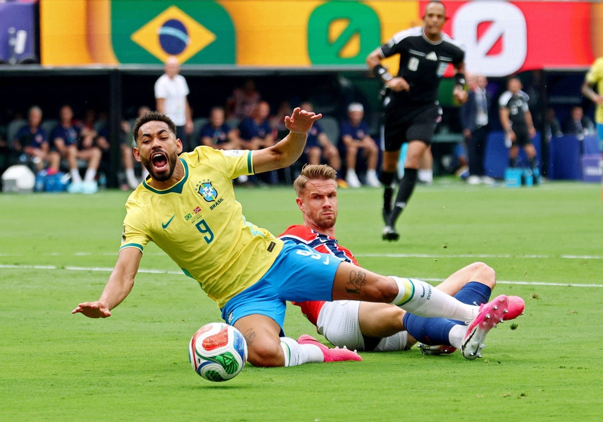 Dividida entre Matheus Cunha e Ajer que gerou o pênalti para o Brasil
