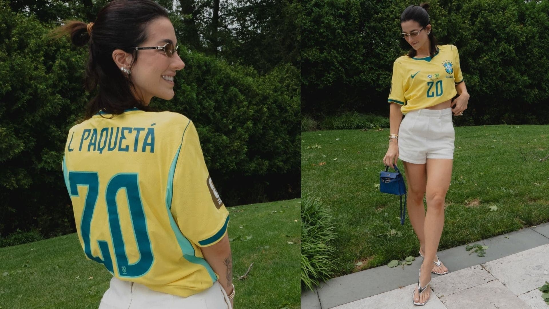 Duda Fournier escolheu uma camiseta do Brasil com o nome do marido estampado