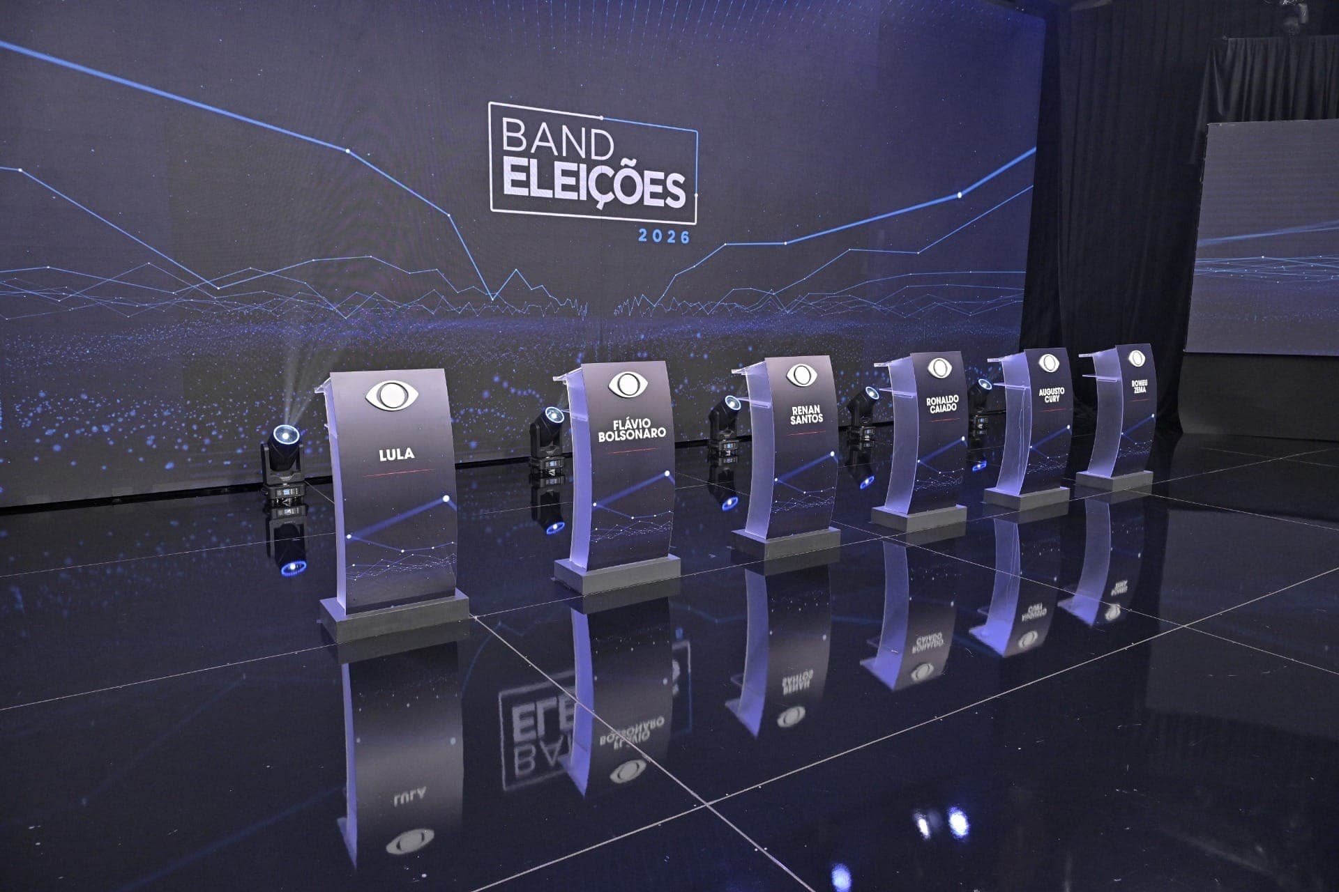 Púlpitos preparados para o debate presidencial da Band